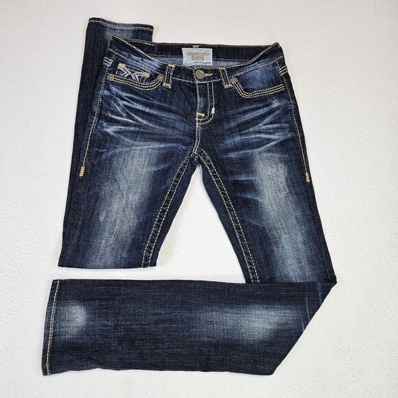 Big Star Denim - BIG STAR Liv Jean 27L Tall Bling Thick Stitch Western Blue Denim Cowgirl 31x34